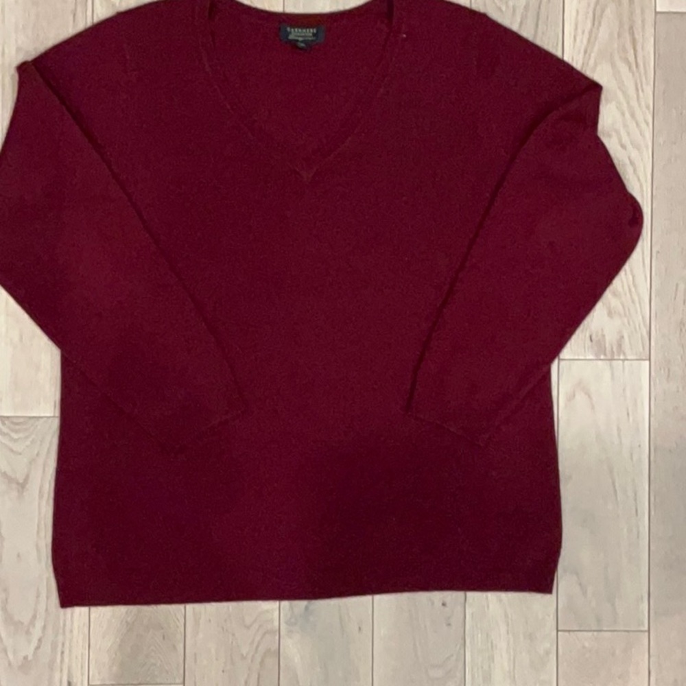 Cashmere Burgundy  V-Neck Sweater  2X